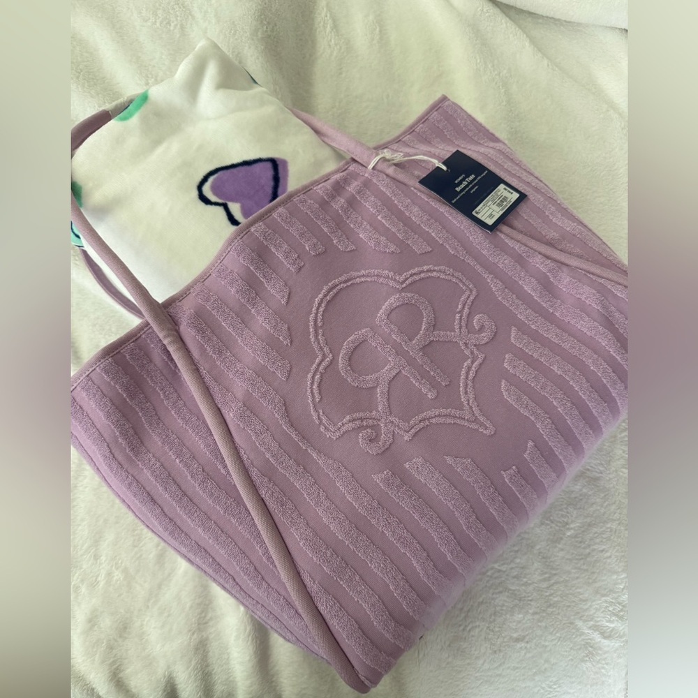 Roller Rabbit x Target Beach Tote & Towel purple and hearts matching set - Picture 4 of 12